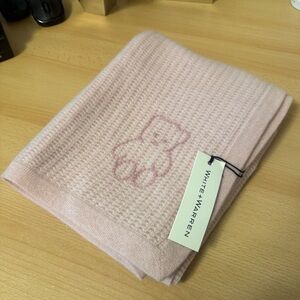 White + Warren Baby Cashmere Blanket Pink Embroidered Bear 100% Cashmere